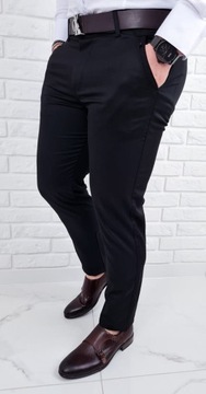 Czarne spodnie eleganckie slim fit wizytowe - 33