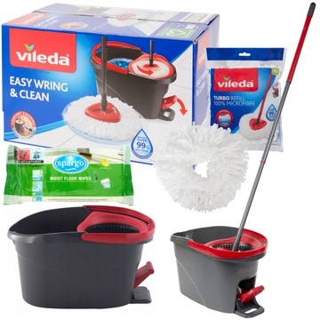 ZESTAW Wiadro i mop obrotowy Vileda Easy Wring 22 cm + 2xWkład + Ściereczki