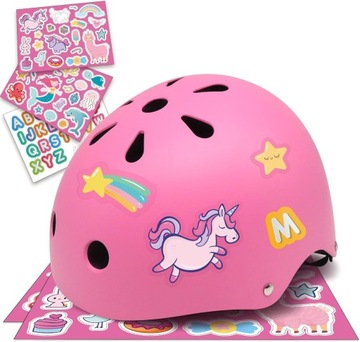 SIMPLY KIDS KASK ROWEROWY DLA DZIEWCZYNEK Z NAKLEJKAMI RÓŻOWY R.S 48-54 cm