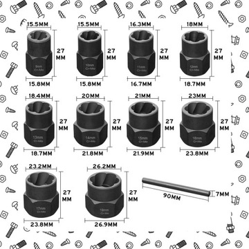НАБОР НАСАДОК ДЛЯ ПОВРЕЖДЕННЫХ БОЛТОВ И ГАЙОК + КОРПУС