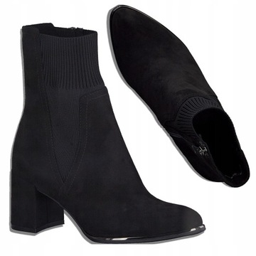 Czarne botki damskie w szpic lycra skarpeta Marco Tozzi 25392 r39