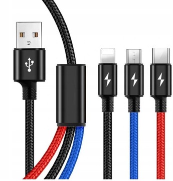 Kabel USB-USB typ C microUSB /Lightning MFC 1,2 m