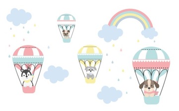 Naklejka ścienna BALONY zwierzaki chmurki tęcza