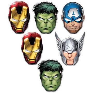 Maski Papierowe AVENGERS Hulk Thor IronMan Urodziny Party 6szt.