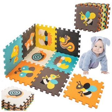 MATA EDUKACYJNA PUZZLE PIANKOWE MATA DLA DZIECI SKŁADANA 9 EL. ZWIERZĄTKA