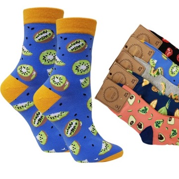 5 х ЖЕНСКИХ НОСКОВ, ХЛОПКОВЫЕ НОСКИ, ВЕСЕЛЫЕ УЗОРЫ, ФРУКТЫ