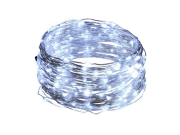 Lampki druciki 100 LED na baterie 10m białe zimne