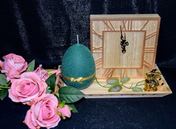 ŚWIECA JAJKO H14CM EASTER VELUR CIEMNA ZIELEŃ