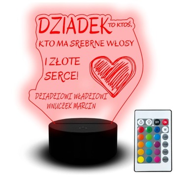 Lampka Led Prezent na Dzień Dziadka Zestaw Pudełko Box Dziadek Złote Serce