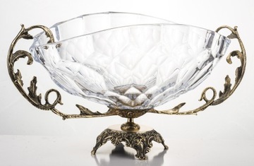 Декорированная тарелка на ножке, богемское стекло, старое золото.