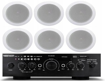 6 GŁOŚNIKÓW NAGŁOŚNIENIE SUFITOWE WZMACNIACZ BLUETOOTH +KABLE