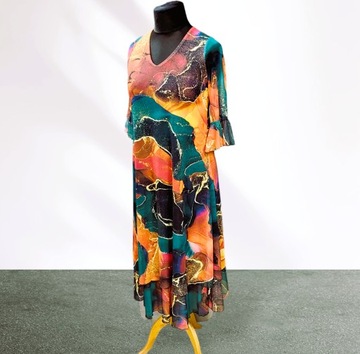 Super zwiewna, kolorowa sukienka damska, wielokolorowa (TARSYLIA) R 42/44