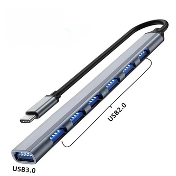 HUB USB 3.0 ROZDZIELACZ ROZGAŁĘŹNIK 7 PORTÓW 7X USB SLIM 7W1 AKTYWNY USB-C