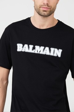 BALMAIN Czarny t-shirt z białym logo Retro Balmain Flock 3XL