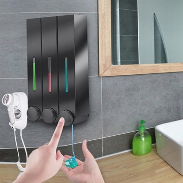 Дозатор для мыла настенный - Тройной черный