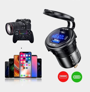 БЫСТРОЕ АВТОМОБИЛЬНОЕ ЗАРЯДНОЕ УСТРОЙСТВО 2x USB 10А МОЩНОЕ ДЛЯ ПРИЖИГАЛКИ 18ВТ+45ВТ