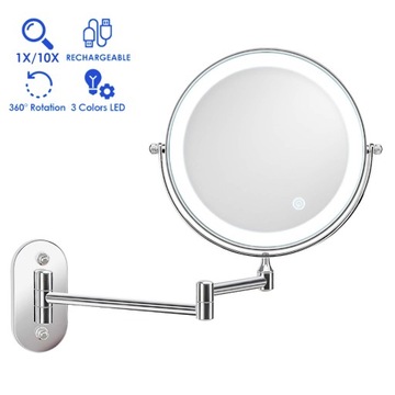 LED powiększające LUSTRO ŁAZIENKOWE,1X 10X, Możliwość ładowania przez USB