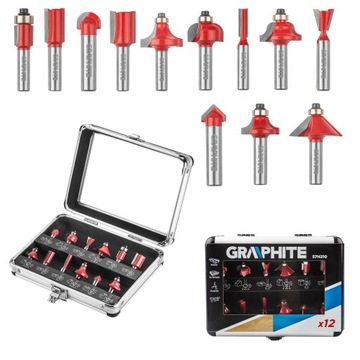 ГРАФИТ Фрезы по дереву, набор 12, 8 мм