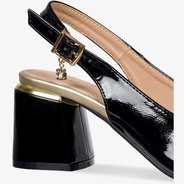 ТУФЛИ ЖЕНСКИЕ НА БЛОЧНОМ КАБЛУКЕ С ОТКРЫТЫМ КАБЛУКОМ, КОЖАНОЙ СТЕКЛЕТКОЙ, ДЕКОРАЦИЕЙ 36