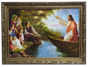 КАРТИНЫ ИИСУС НА ЛОДКЕ СВЯТОЙ 60Х80 В ЗОЛОТОЙ РАМКЕ