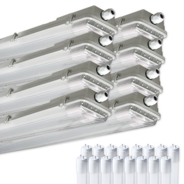 8x Oprawa hermetyczna 120cm Lampa LED natynkowa + 16x świetlówka LED