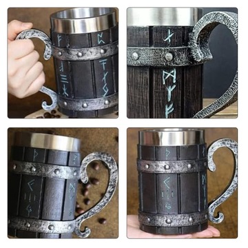 ПИВНОЙ МУФЛ НЕРЖАВЕЮЩАЯ СТАЛЬ С РУЧКОЙ В ВИНТАЖНОМ ВИКИНГОВСКОМ СТИЛЬ 600МЛ