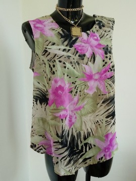 Zestaw 2w1 letni komplet top bluzka koszula żakiet kwiaty L hawajski vintag