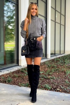 SPÓDNICA JEANS BLACK DENIM PEO FRĘDZLE 38