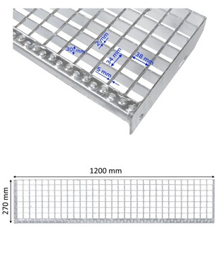 Ступеньки WEMA 1200x270 мм | оцинкованный | 30x2 мм | стальная ступенька, ступени