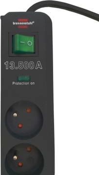 Listwa Przepięciowa Przedłużacz Czarny 4 Gniazda Kabel 1,5m 13500A Włącznik