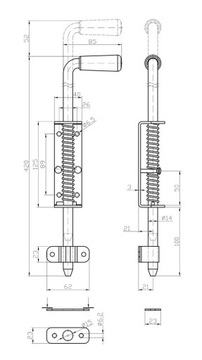 ЗАМОК ЗАМОК ДЛЯ ВОРОТ ЗАКРЫТИЕ С ПРУЖИНОЙ ОЦИНКОВАННЫЙ 42см