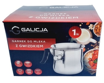 MAŁY GARNEK DO GOTOWANIA MLEKA Z GWIZDKIEM ZE STALI 1L INDUKCJA GAZ MLEKO
