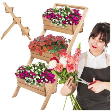 KWIETNIK DREWNIANY DRABINKA STOJAK NA KWIATY POLSKI PRODUKT JASNY BRĄZ 95CM