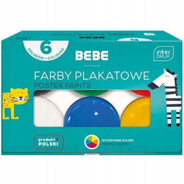 FARBY SZKOLNE PLAKATOWE 6 KOLORÓW 20ml BEBE KIDS do SZKOŁY PRZEDSZKOLA