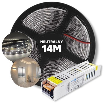 ZESTAW 14m Taśma pasek listwa LED SMD biały neutralny z zasilaczem 12V