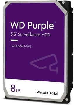 Большой жесткий диск WD Purple емкостью 8 ТБ для круглосуточного видеонаблюдения.