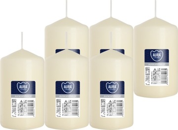 6X KREMOWA Świeca walec bezzapachowa ŚWIECZKA PARAFINOWA 10CM 30H 210G