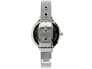 Srebrny zegarek damski z czarną tarczą bransoletka elegancki modny prezent