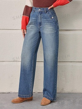 SHEIN SPODNIE DAMSKIE JEANSOWE NIEBIESKIE PROSTA NOGAWKA W32 892