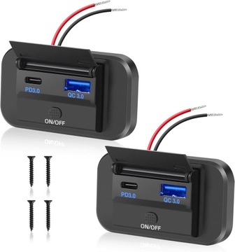 2SZT QC3.0 ŁADOWARKA SAMOCHÓD PD USB DO MONTAŻU 12V 24V