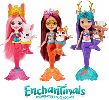 MATTEL ENCHANTIMALS KRÓLEWSKIE SYRENKI 3-PACK SYRENY + ZWIERZĄTKA I AKCESOR