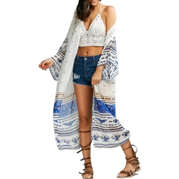 DŁUGA TUNIKA PLAŻOWA PAREO LETNIA SUKIENKA BOHO ZWIEWNA NARZUTKA NA PLAŻĘ