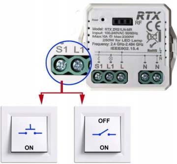 RTX Мини контроллер освещения Модуль реле 1 канал LN TUYA ZigBee +RF