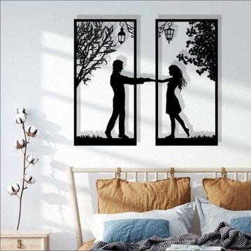 Obraz drewniany na ścianę ażurowy Zakochani 100x70cm czarny sklejka