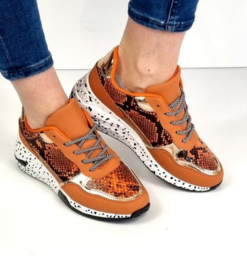 POMARAŃCZOWE SPORTOWE BUTY SNEAKERSY SZNUROWANE 39