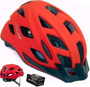 Kask rowerowy AUTHOR PULSE LED X8 52-58cm czerwony fluo + lampka