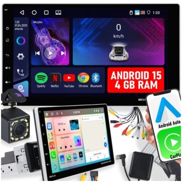 Autorádio 1 Din 9'' Carplay Android 15 Wifi Gps Dotykové 4GB/64GB