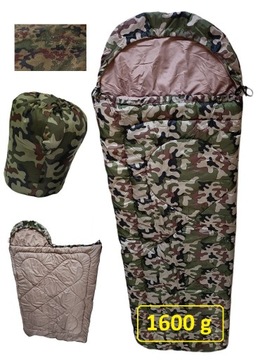 ŚPIWÓR MUMIA KAPTUR CIEPŁY GRUBY 1,6 KG MORO WZ93 WOJSKO 220x75 + POKROWIEC