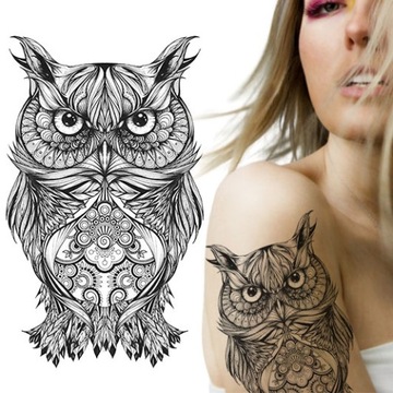 TATUAŻ ZMYWALNY TYMCZASOWY WODNY 21x15 DUŻY SOWA