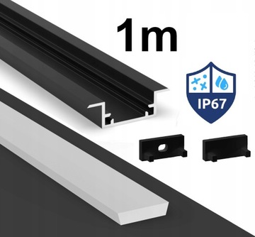 PROFIL LED DO ŁAZIENKI HERMETYCZNY WODOODPORNY P11-2 CZARNY ZESTAW 1M